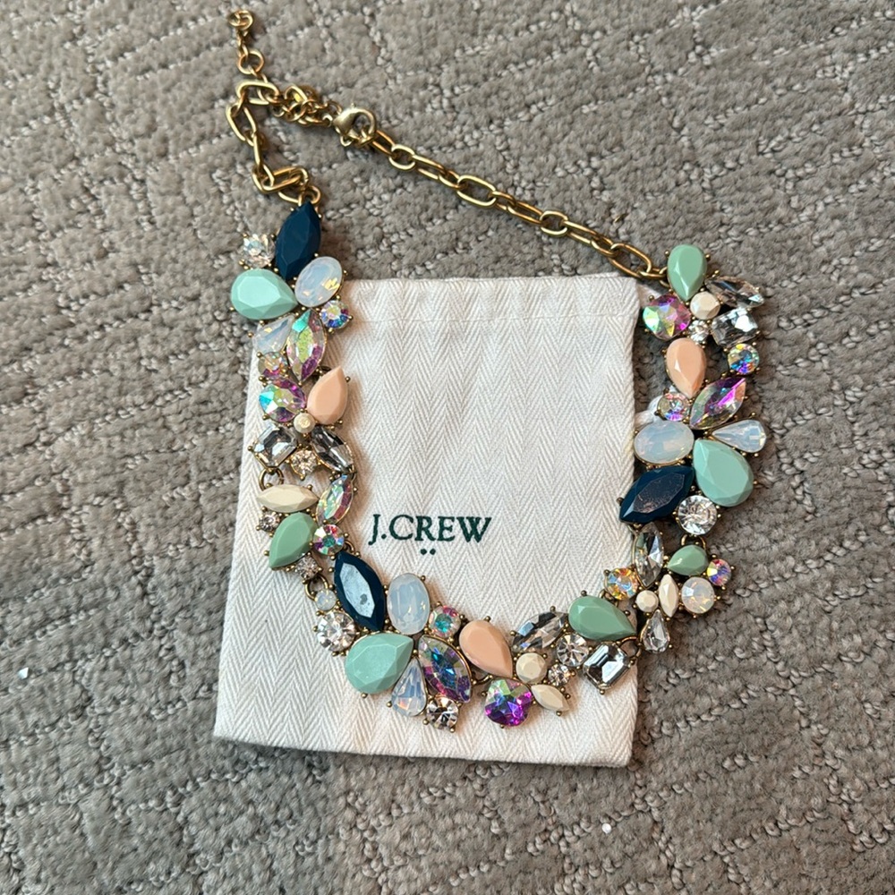 J crew gold fashion necklace jewelry , colored stones rhinestone crystals.